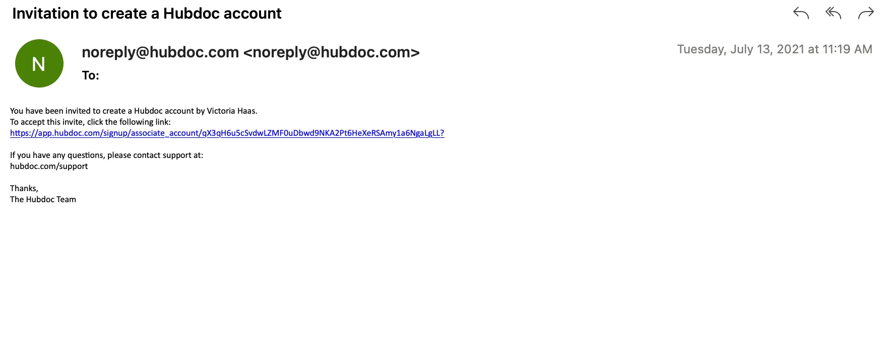 Sample Hubdoc invitation
